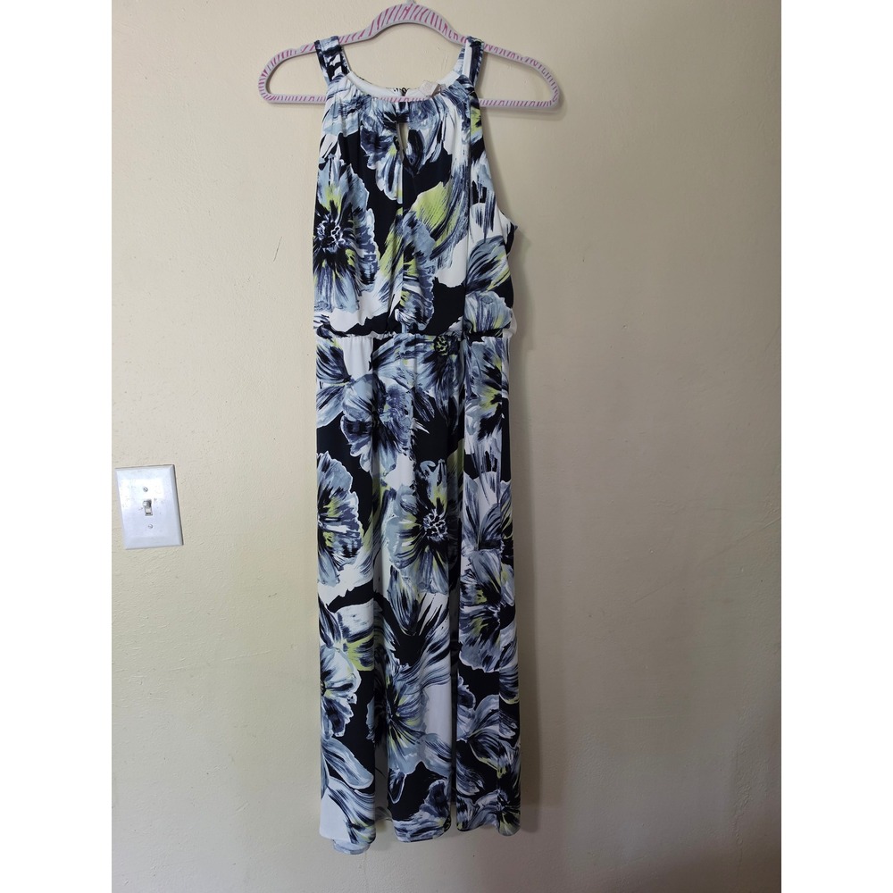 Chicos Floral Maxi Dress Blue Multi Halter Neck Sleeveless Petite 2P